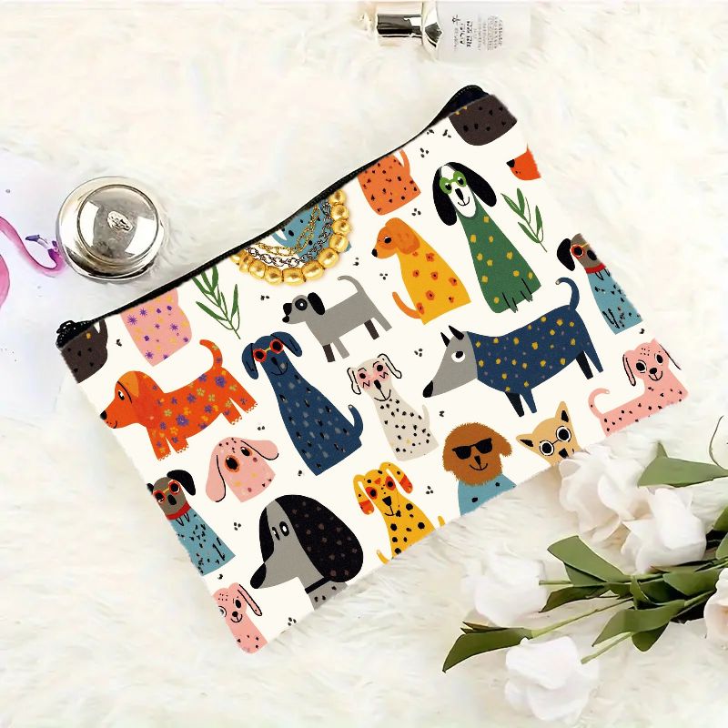 TEMU Lightweight And Foldable Makeup Bag, Featuring A Cartoon Puppy Design With Zipper Closure. This Portable Toiletry Organizer Is Ideal For Women