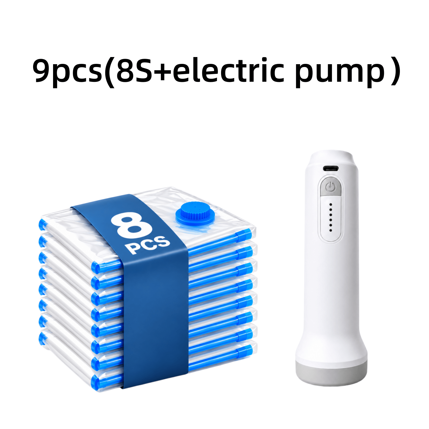 TEMU 9pcs Vacuum Compression Bag Set+ Usb Electric Air Pump, 1500mah Rechargeable, Multiple Sizes Of Compression Storage Bags, Suitable For Clothes,