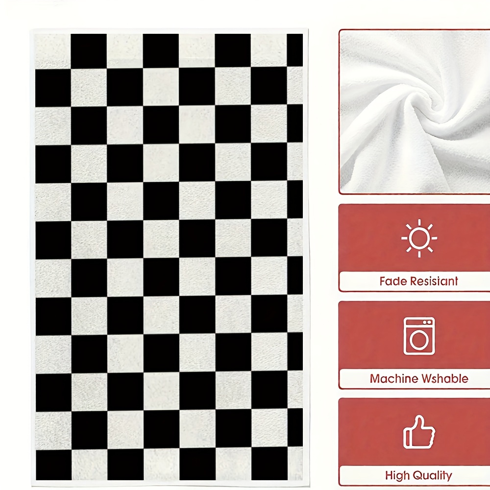 TEMU Cleaning Cloth 2pcs Kitchen Towel Set - Black And White Checkered Wall Towel Set, Modern Checkerboard Design, Lightweight Quick-drying Towel,