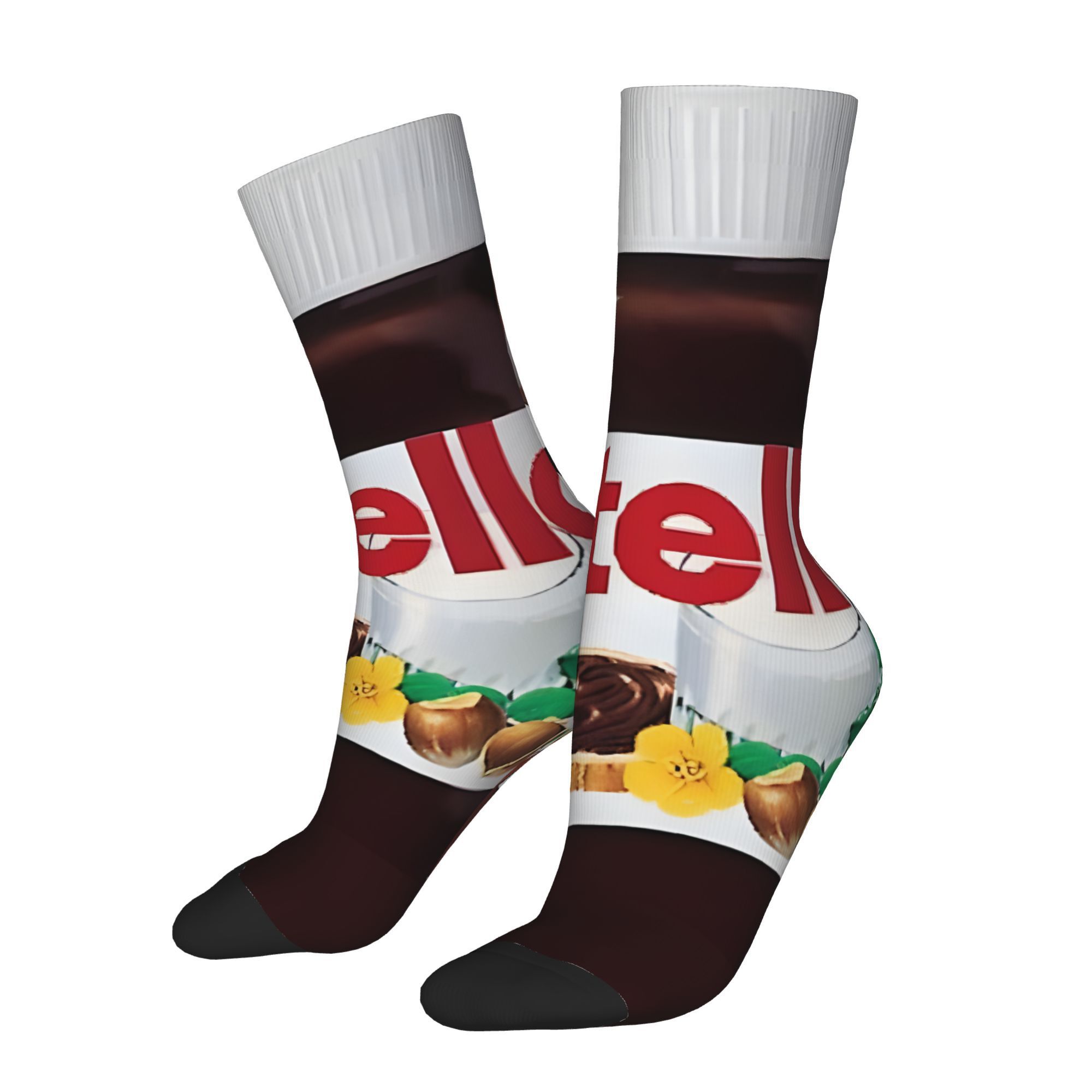 

Men's Novelty Chocolate Spread Crew Socks - Hip Hop Style, Fit, Breathable Polyester