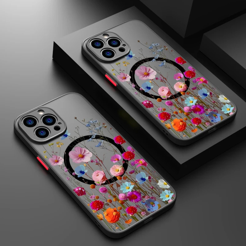 TEMU Phone Case - Vibrant Magnetic Floral Phone Cover For Iphone 17, 15, 16 Pro Max, 14, 13, 12 Pro, Air 11, Compatible With Magsafe Wireless