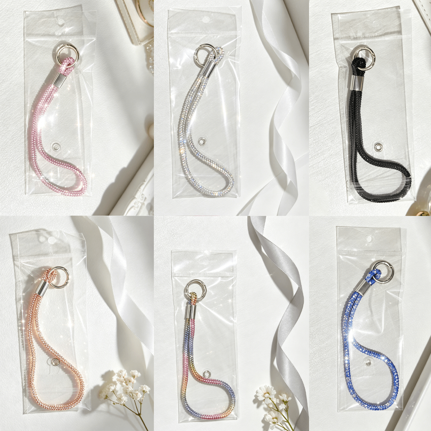 TEMU 12pcs Set Of Sequin Wrist Phone Lanyards (6pcs Phone Lanyards And 6pcs Phone Clips) With Open Rings, Anti-loss Phone Cords, Bag Key Decorations