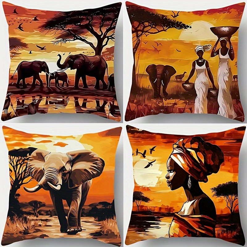 TEMU 4pcs Set With Rich African Style Patterns, 17.72 Inches * 17.72 Inches, Suitable For Home Sofa Decoration, Home Accessories, Bedroom Zipper