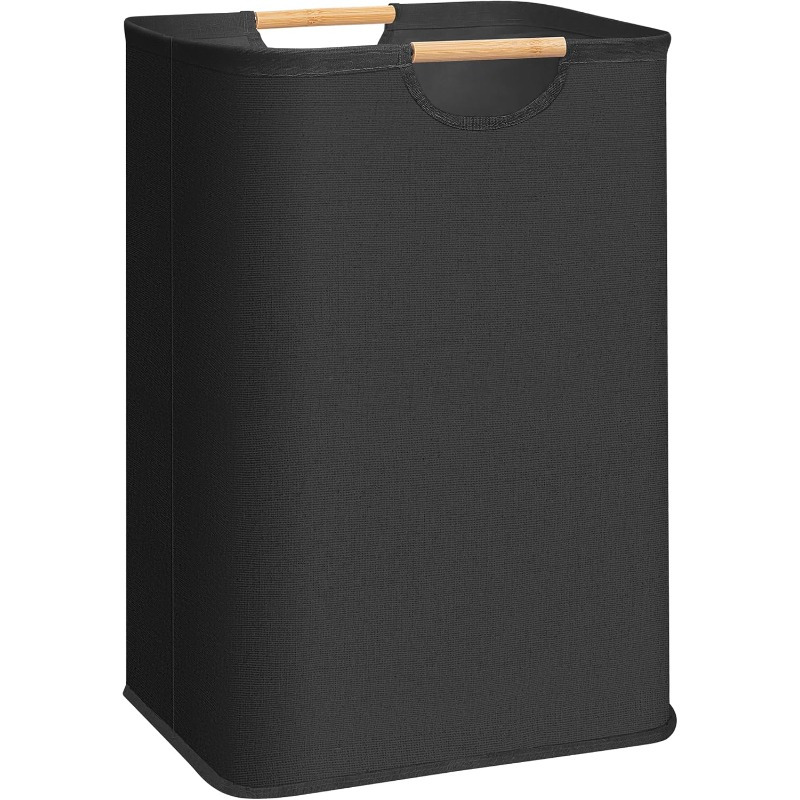 TEMU 1/ 2pcs Set Large 80l Foldable Laundry Basket With Bamboo Handles, High Quality Freestanding Clothes Hamper For Laundry Room, Bedroom, Dorm -