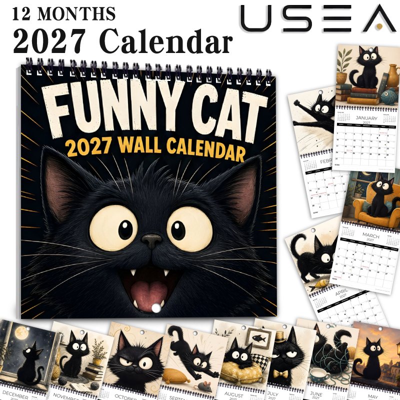 TEMU Calendrier mural 2027, Calendrier mural spirale carré 2027, Planificateur amusant de 12 mois avec suivi des , Grands blocs d'écriture, Fêtes