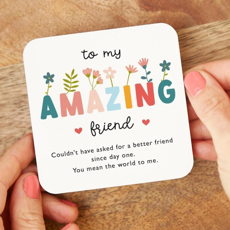 TEMU 1pc Wooden Coaster Suitable For Best Friend Gift, Floral -themed Keepsake With Wood Cup Holder For Birthdays, Mother' Day, Valentine' Day, For