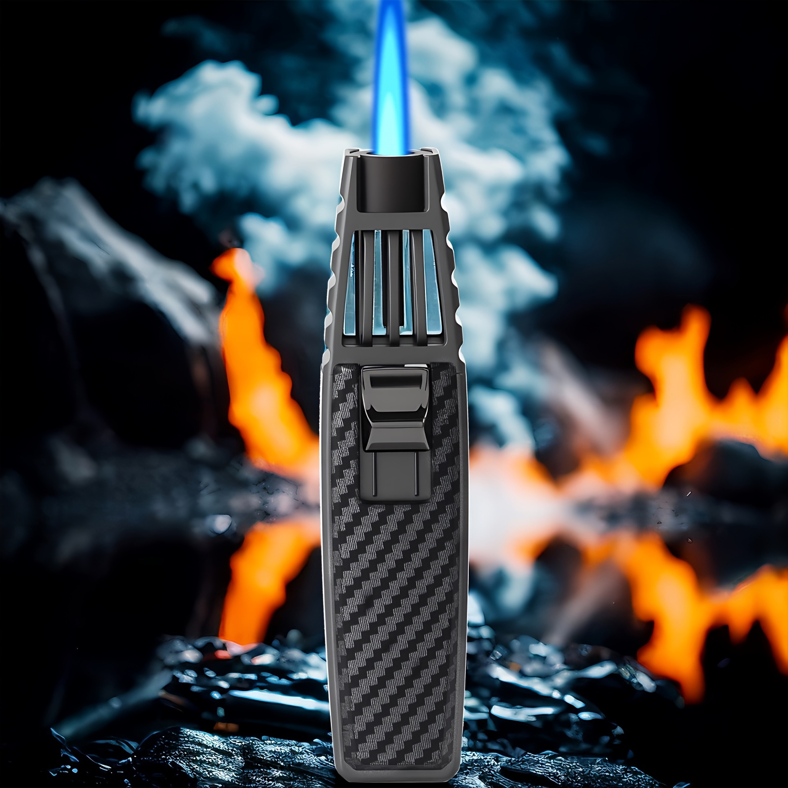 TEMU Windproof Adjustable Flame Butane - Refillable Cooking Torch For Baking, Creme Brulee, Bbq, Camping& Welding (butane Gas Not Included), Refillable , Without Battery