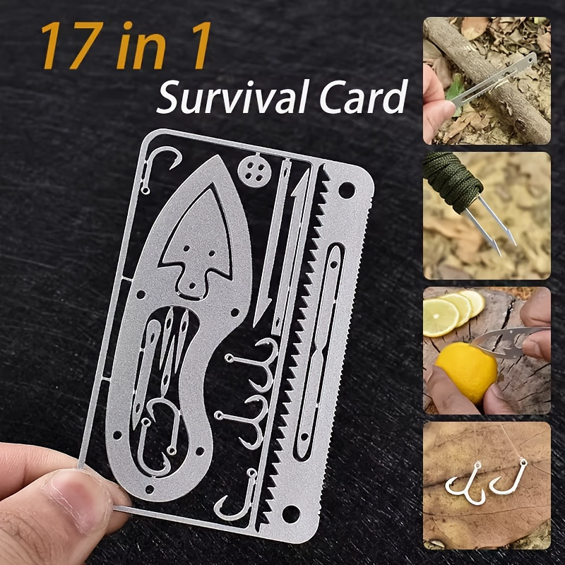 

1 carte de survie multifonctionnelle en acier inoxydable - Équipement d' portable pour l'extérieur avec de crochet de poisson, non chargé, bâton de magnésium/, pack unique