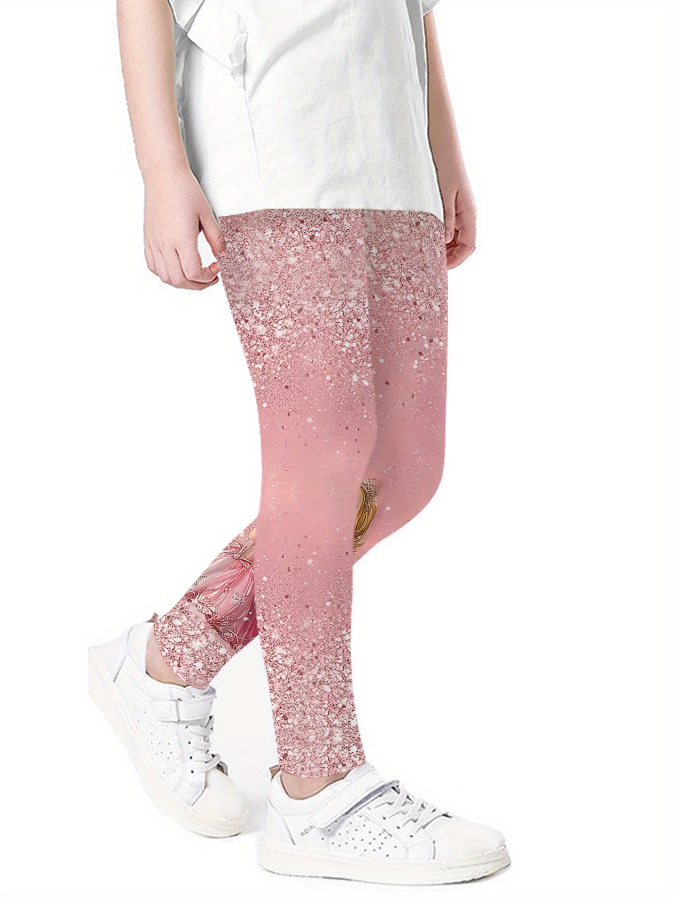 1pc Girls' Sparkling Pink Princess Leggings with 3D Glitter Print - Sparkling Tights for Dance, Parties & Casual Attire, Breathable Comfort Fit, Random Sparkling Pattern, Spring Summer Fall Casual Outfits ( to Kids) - 1pc, Dance Wear, Party Outfit, Playful Design, Fun Pattern, Soft Material, Comfortable Fit, Kids' Tights, Young Dancers, Young Princesses, Glittery Leggings, Trendy Outfit, Fabric, Durable Material, Kids' Tights | Fun Pattern Leggings | Comfortable Fit Pants, Glitter