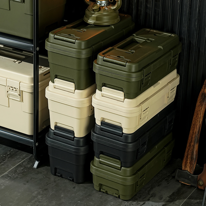 portable storage organizer featuring an industrial style toolbox with a   handle and   compartments details 0