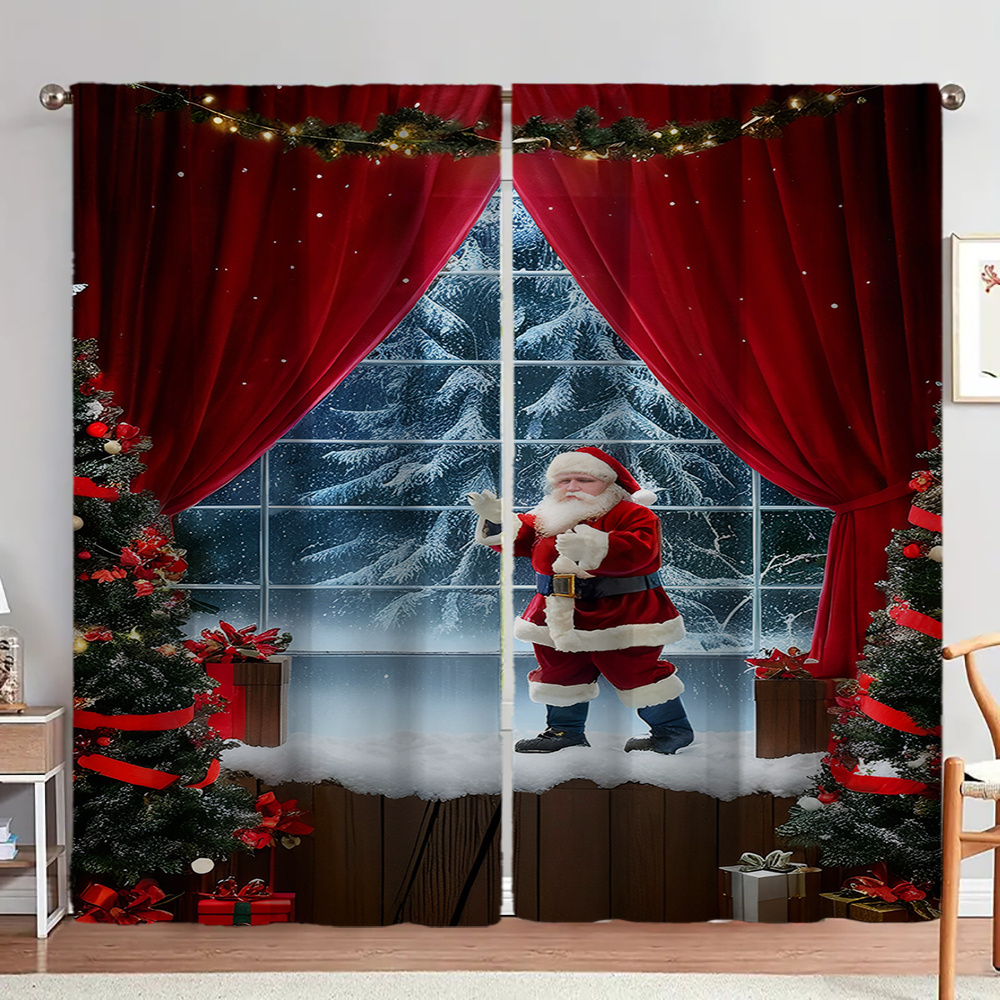 

2pcs, Christmas Curtains, , Polyester, , No Poles Included, For , , , Decor,