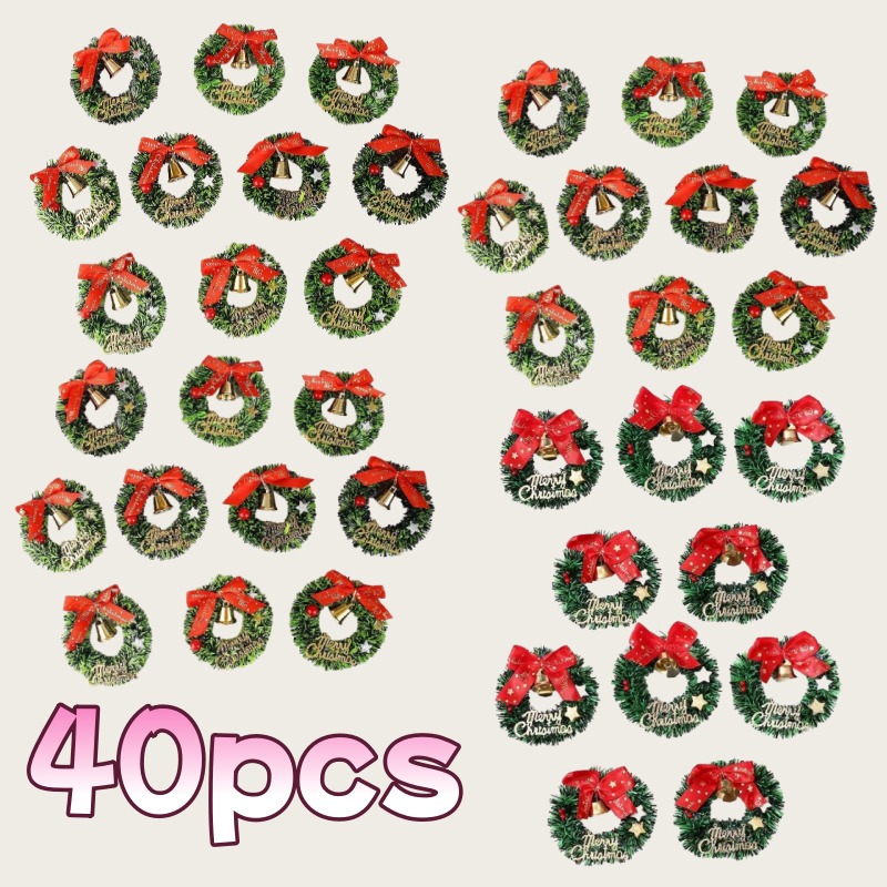 Image of Set Of 40 Small Christmas Wreaths With And - Plastic Festive Decorations Suitable For Christmas, Halloween, Thanksgiving, New Year, Weddings, Bridal Showers, Birthdays, Bars