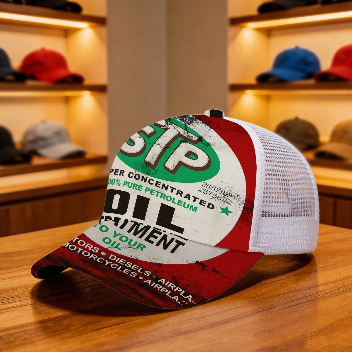 TEMU 1pc Stp Oil Classic Baseball Cap Mesh Cap Print Stylish Sunshade Hat Perfect For Use Making It Ideal For Travel