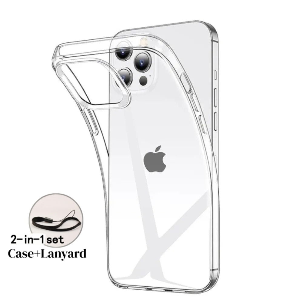TEMU Phone Case: 2pcs (1 Phone Case + 1 Lanyard) Luxury -thin Transparent Phone Case Compatible With Iphone Air Iphone 17 16 15 14 13 12 11 Pro 15 14