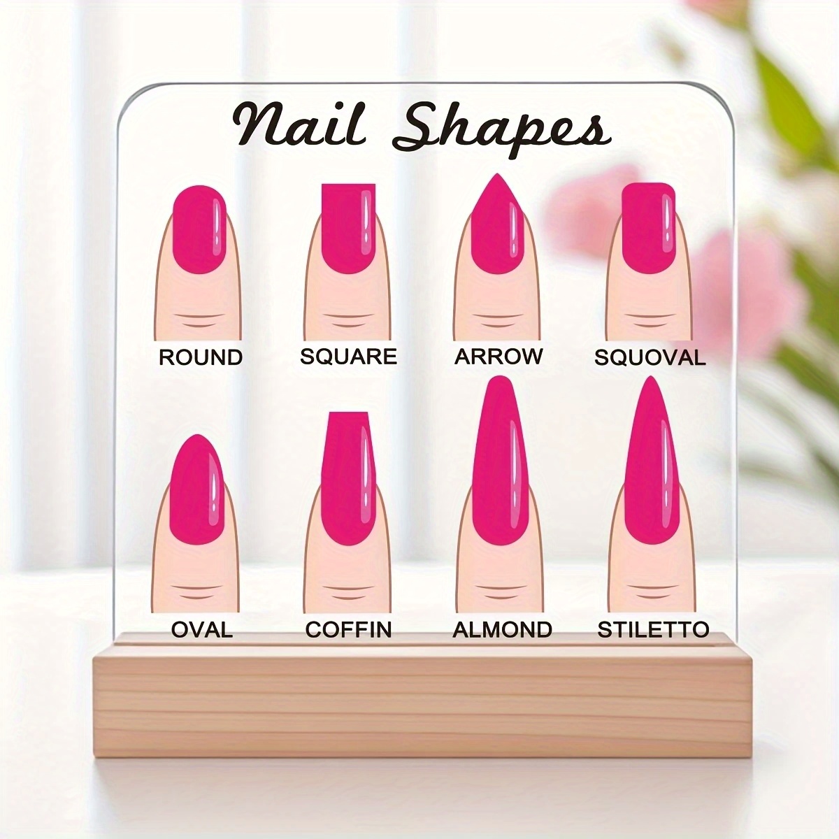 TEMU [2d Flat] Acrylic Nail Shapes Display Board - Transparent Nail Decor With & Square Shapes, Non-electric Nail For Manicurists, Press-on Nails Design Tools, Nail Accessories