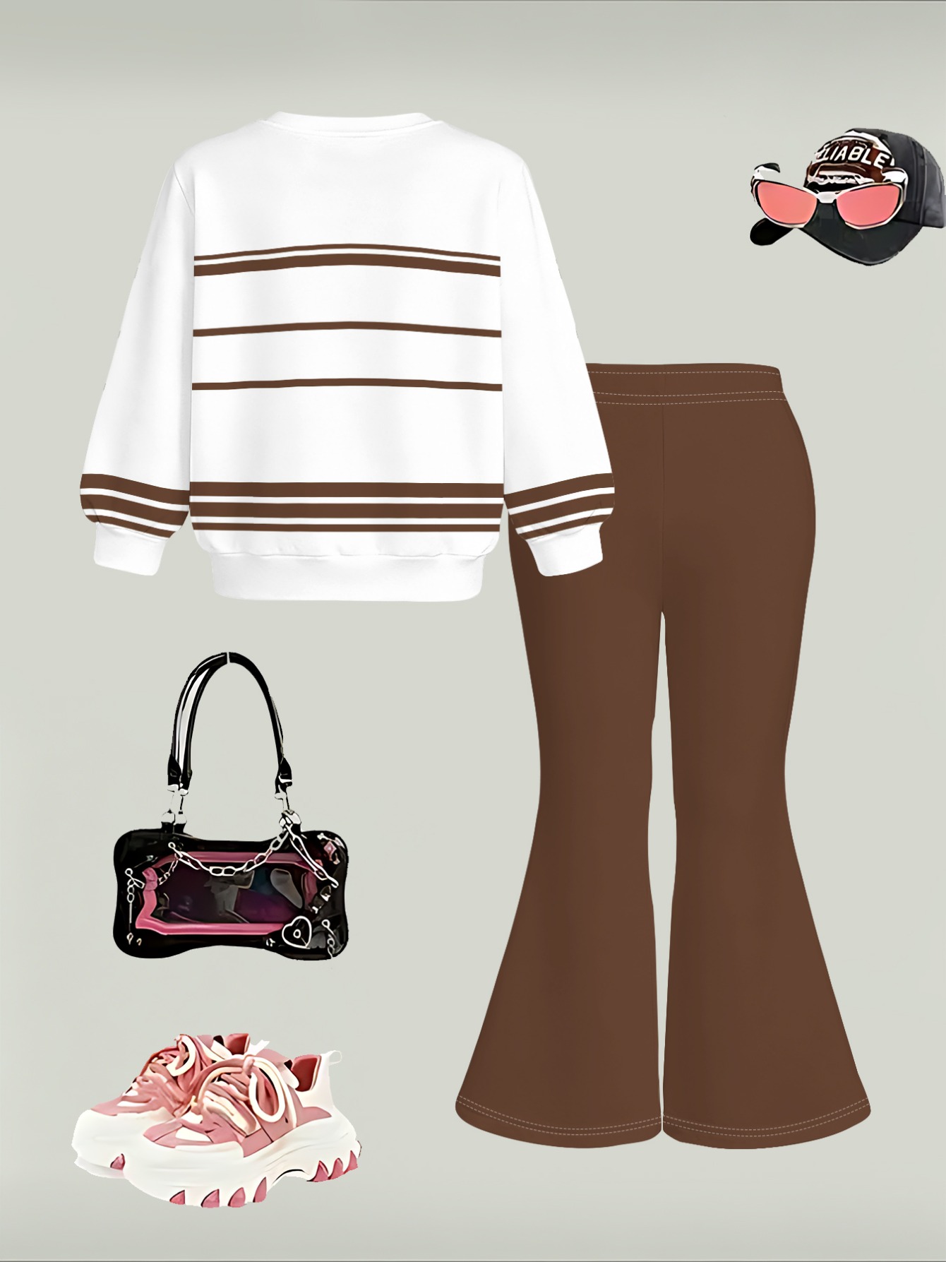 Girls' Striped Crewneck Sweatshirt and Flared Pants Set