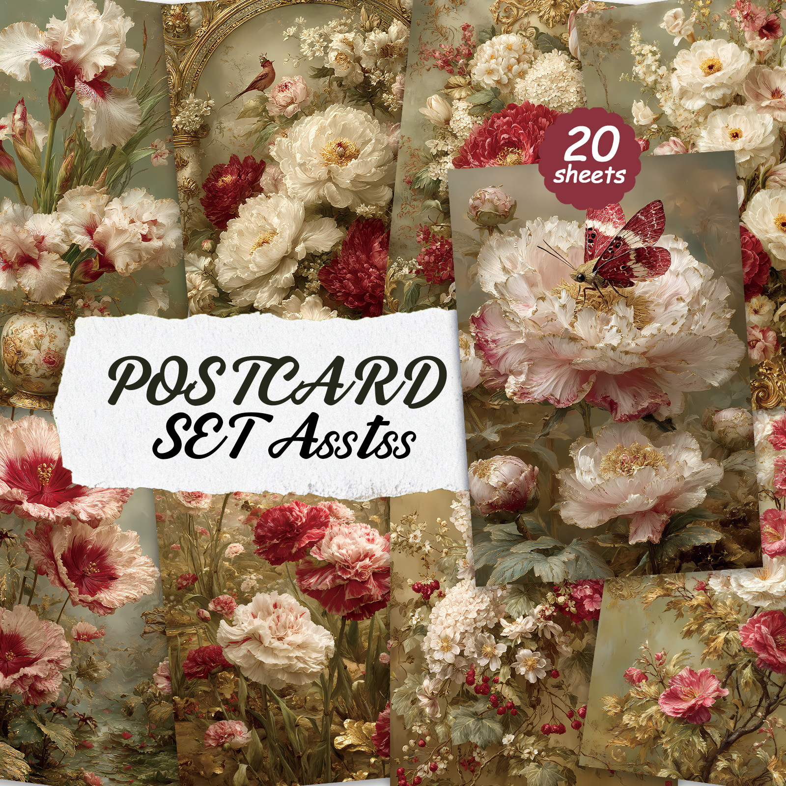 TEMU Lot de 20 cartes postales ASSTSS à fleurs vintage - 4x6 pouces, fournitures pour , illustrations , cartes de peinture décoratives pour le