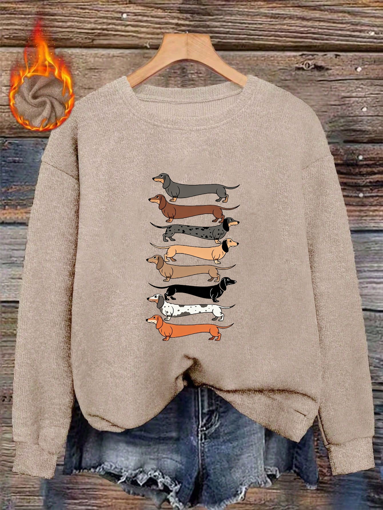 womens crew neck warm   fabric pullover sweater dachshund print for daily outdoor and   comfortable and machine washable suitable for autumn and winter   layered with jeans