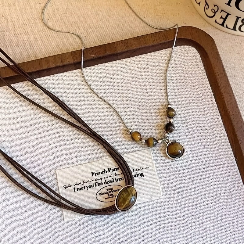 Women's Retro Pendant Necklace Set, 2pcs Stackable Design