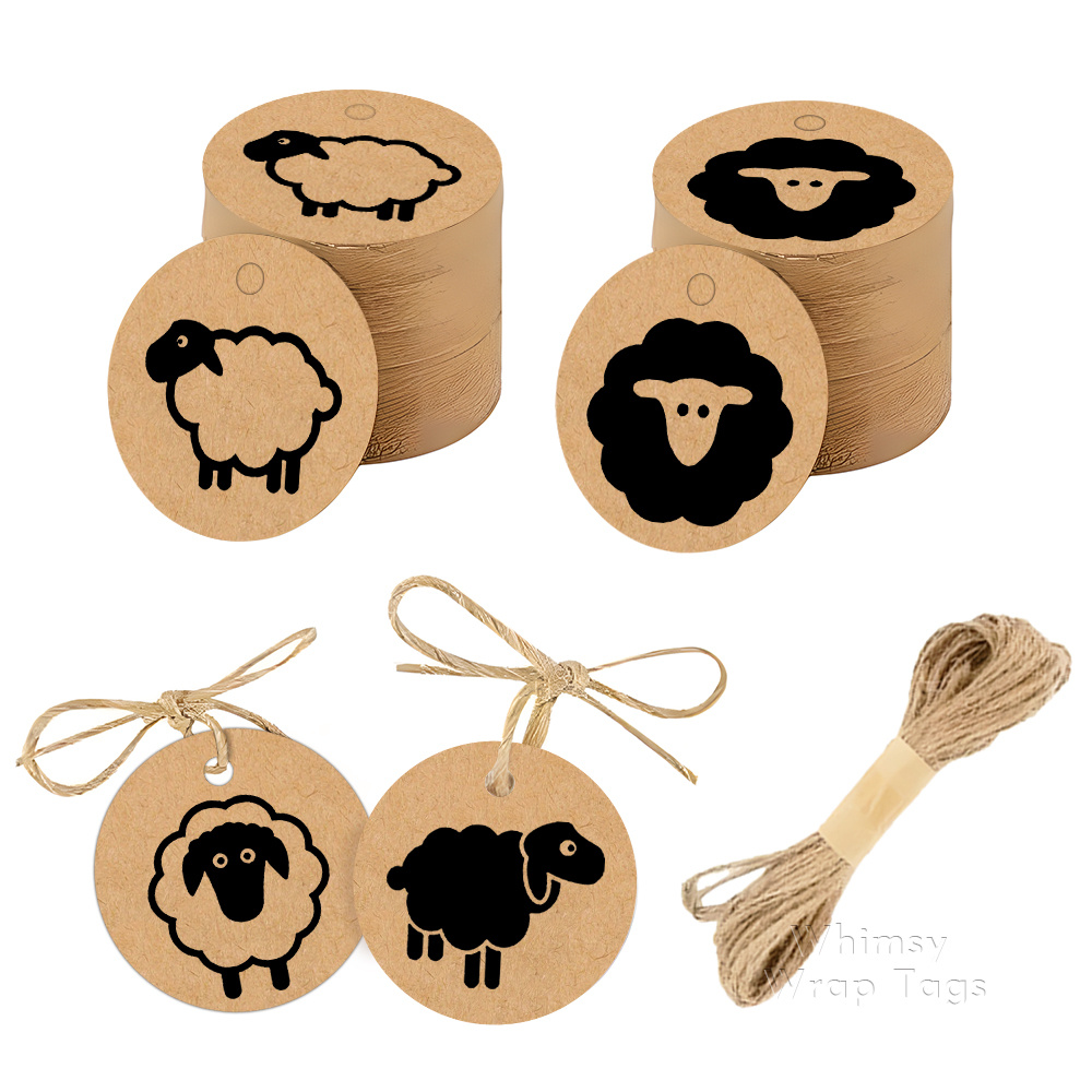 TEMU 108 piezas de etiquetas de papel de oveja con - Etiquetas de silueta de oveja , recortes minimalistas de adorable para envolver regalos,