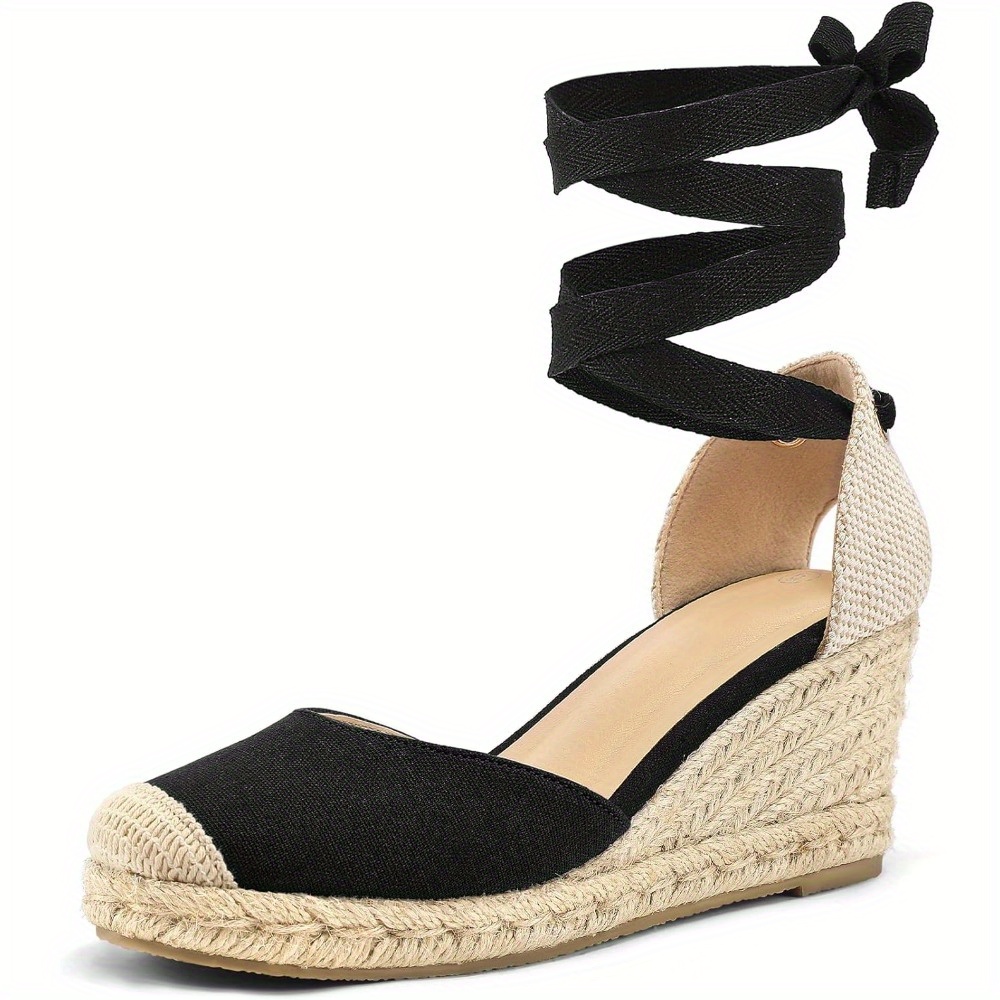 Allegra K Woen's Closed Toe Espadrilles Wedges Tie Up Wedge Sandals