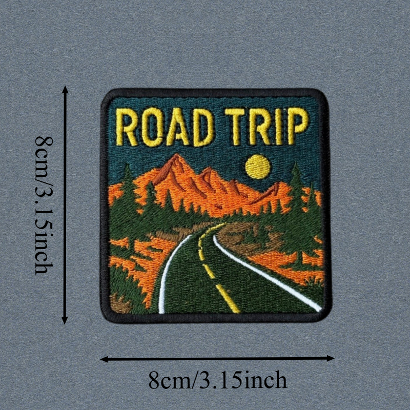 TEMU Patch Brodé "ROAD TRIP" pour Veste, Décoration de Sac à Dos à Crochets et Boucles, Appliques, Autocollants, Accessoires de Brassard, Patchs pour