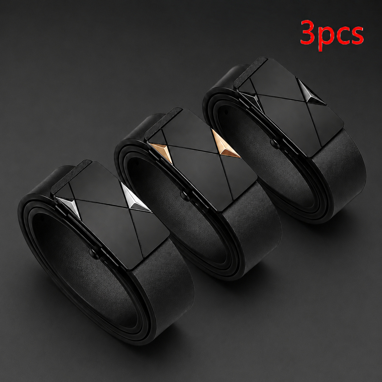 3pcs Belt Set For Men New Model Without Teeth, With Automatic Waist Belt For Business And Leisure, No Leakage Of Tail Strap