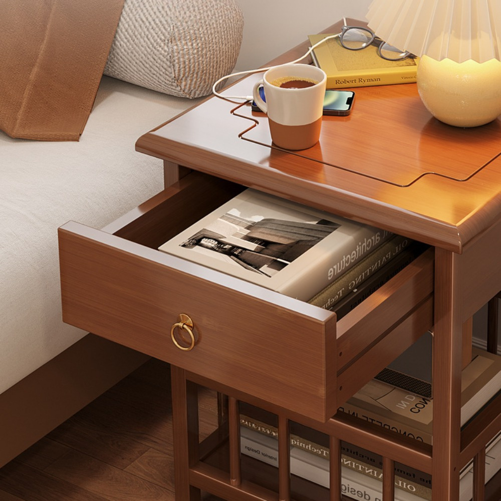 wooden nightstand with 1 drawer small dresser for bedroom bedside table with drawers end table furniture metal and wood top closet organizer college dorm decor details 4