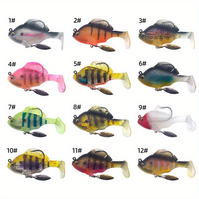 TEMU 12pcs 10g 2nd Gen Bionic Lures - T-tail Weighted Soft Plastic Bass Fishing Lures With Realistic Trout Design, Mixed Colors For Freshwater & Saltwater Fishing, Fishing Bait