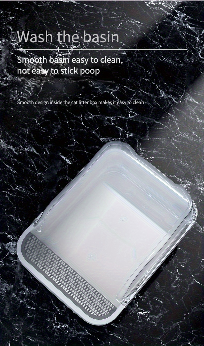 3pcs White Cat Care Suit: Durable ABS Slope Cat Litter Box with Automatic Water Adding Function, Includes Cat Litter Scoop and Double PP Drinking Bowls- Suitable for Cats, Cat Care Essentials| Practical Pet Supplies| Easy-to-clean materials