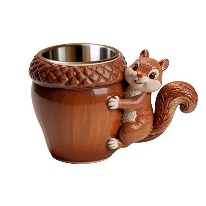 5.07oz 3D Squirrel Coffee Cup Lid & Spoon – Cute Animal Drinkware Gift Set