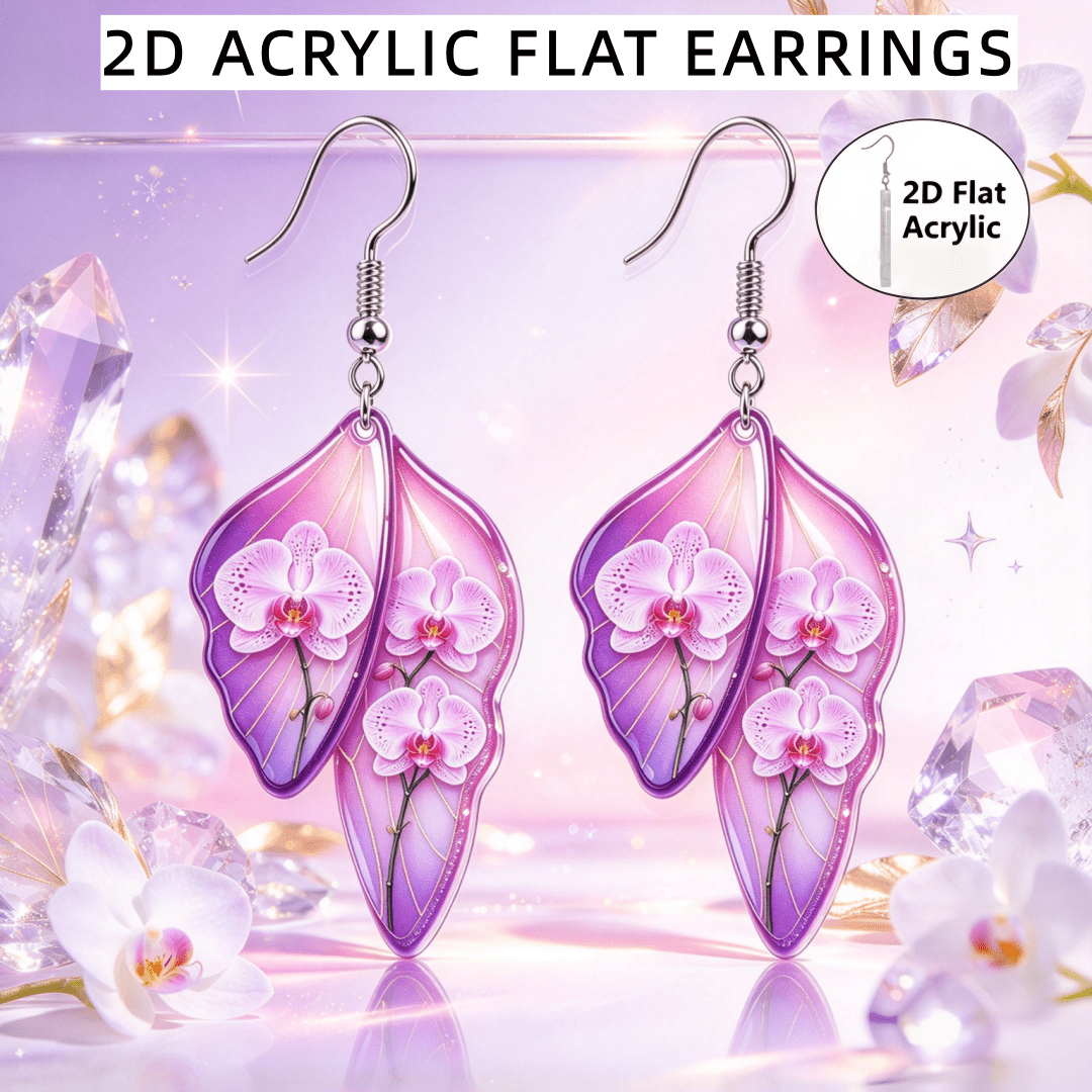 Women's Gradient Purple Butterfly & Orchid Dangle Earrings, Lightweight
