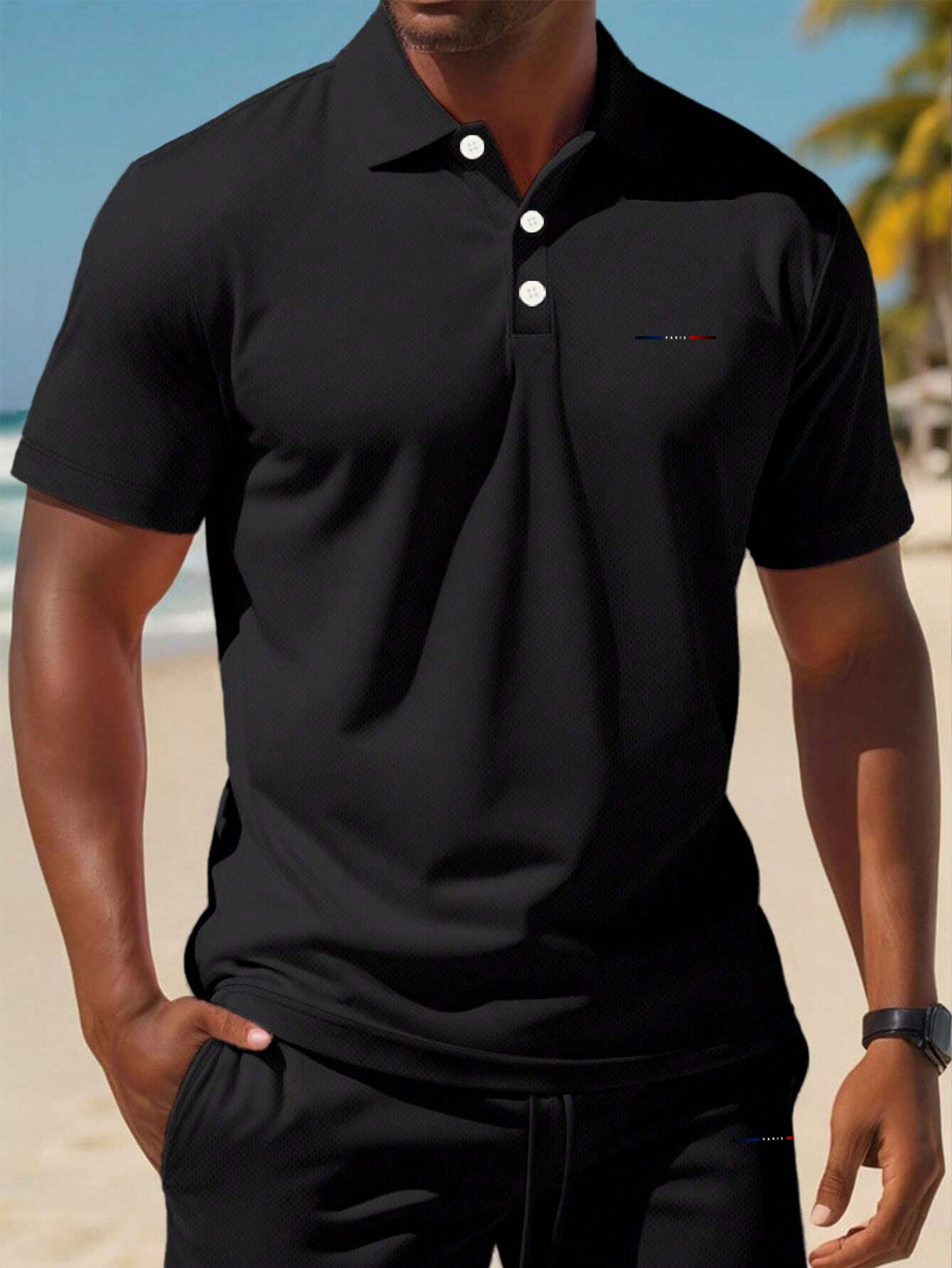 Men'S Summer Polo Shirt Sports Casual Outfit, Featuring a Short-Sleeve Collar Design And Pocketed Belt Shorts, Perfect for Outdoor Leisure And Beach Relaxation