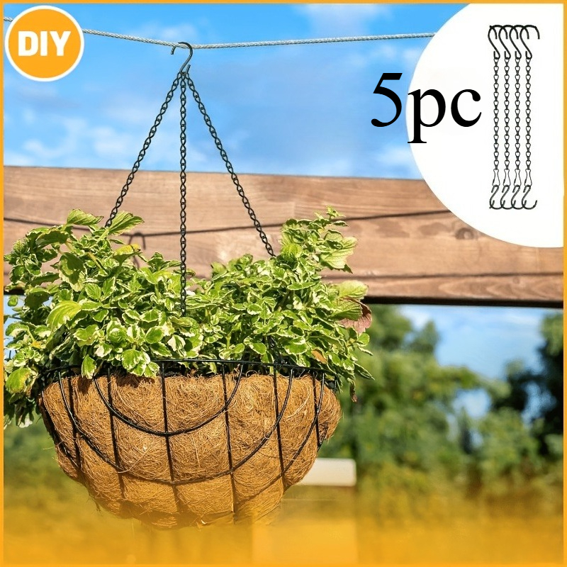TEMU Lot de 5 chaînes de suspension noires avec crochets en S - Support de suspension réglable en fer forgé pour plantes, 28,99 cm, convient pour une