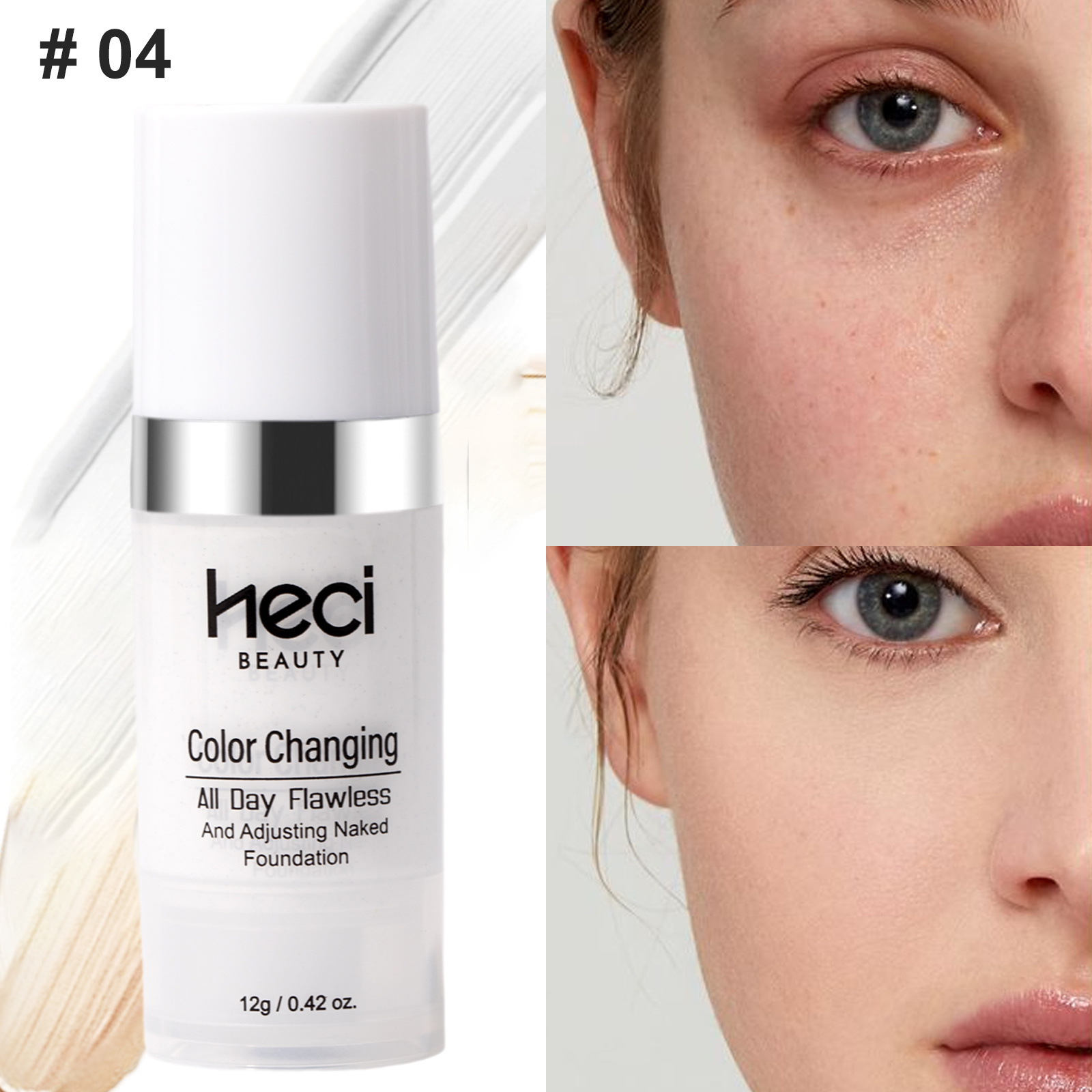 Image of Heci Waterproof Moisturizing And Color-changing Liquid Foundation-mild And, Long-lasting Brightening, Anti-smudge, Non-sticky, Superimposed To Cover Blemishes, Flattering Base Makeup, End, 0.42fl.oz