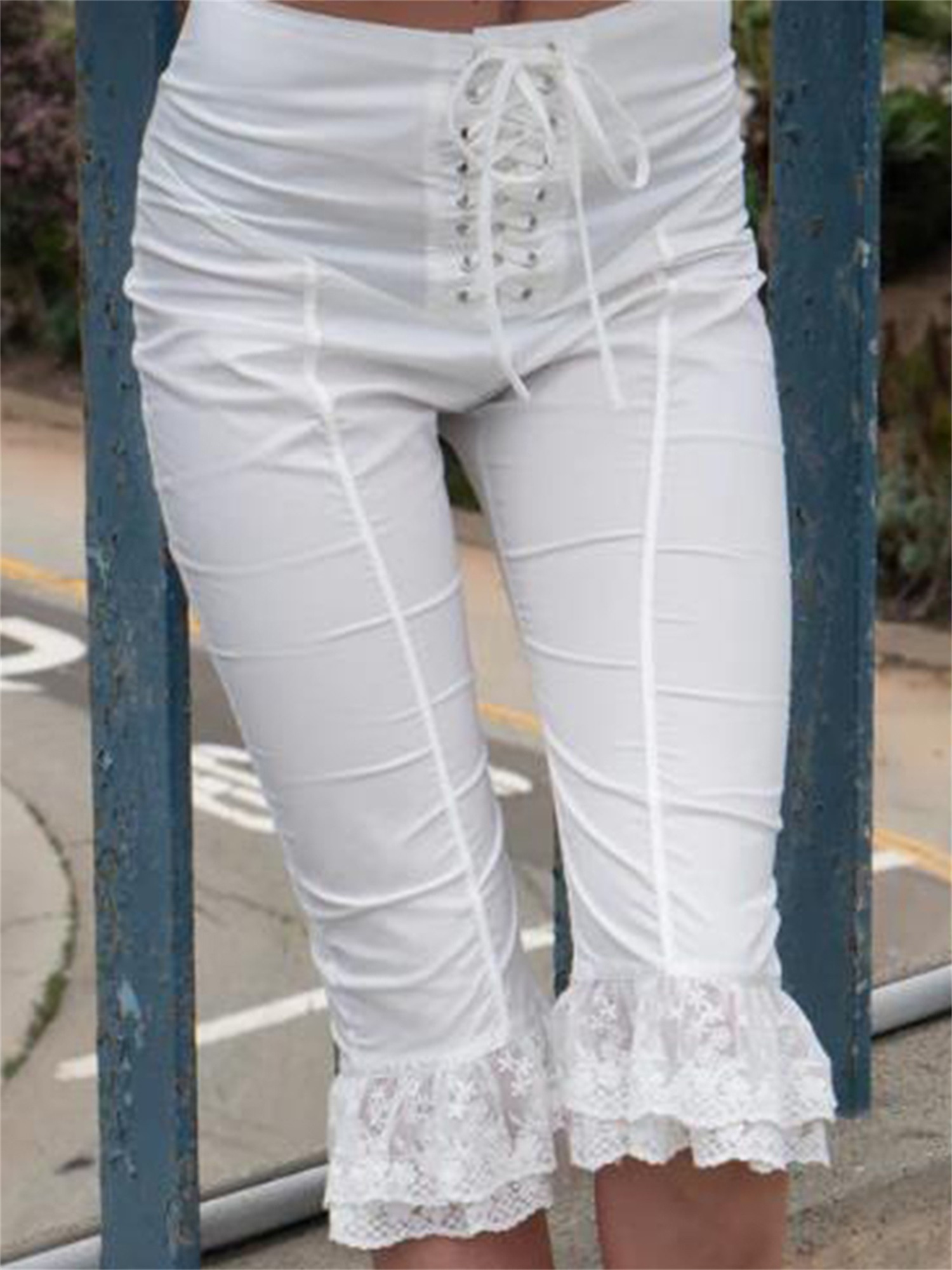 elegant lace capri pants women lace ruffle hem fit - Temu