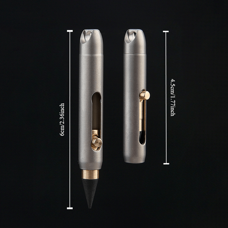 Extendable 6cm Length, Retractable Titanium Mini Perpetual Pen, No Sharpening Required, Reusable, With Keychain, Portable Pocket Pen, Emergency Writing Tool.