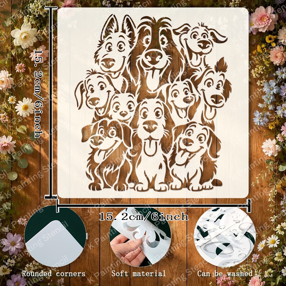 TEMU Cute Dog Stencil - 6x6 Inch Reusable Puppy Pet Painting Stencil - Suitable For Craft, Scrapbooking, Wall, Canvas, Fabric, Furniture, Home Decor,