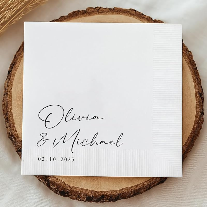 TEMU Personalized Wedding Napkins, Custom Logos, Cocktail Napkins Printed With Names And Dates, Elegant Table Decor For Weddings, Engagements,