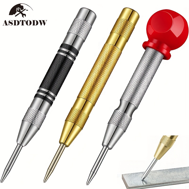 TEMU 3pcs Asdtodw Automatic Center Punch Set | Adjustable Spring Loaded Metal Drill Tool With Strong, Precision Center Hole Punch For Metalworking,