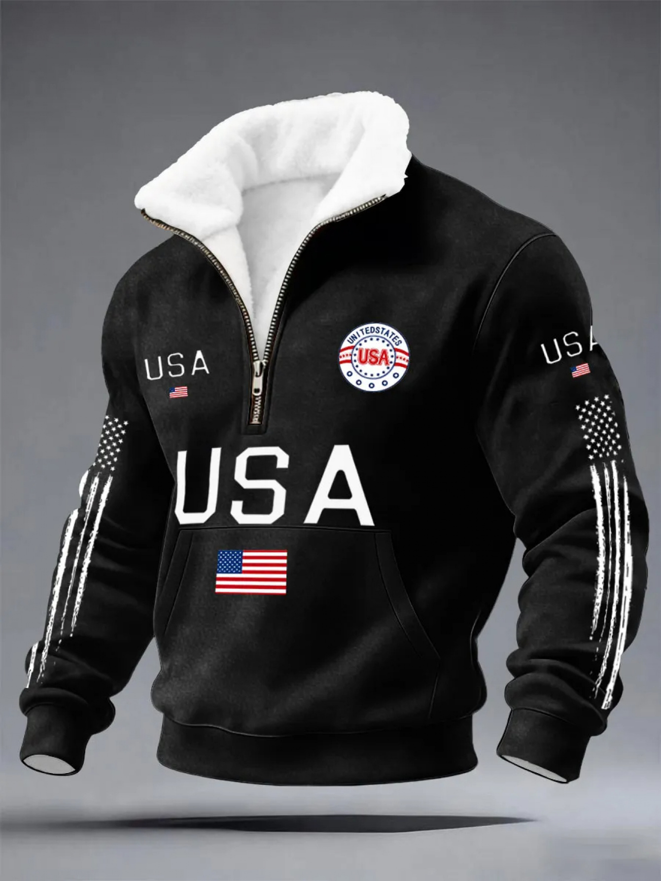 mens black quarter zip long sleeve fleece collar pullover hoodie   comfortable   casual top with durable fabric must have mens daily   outdoor outfit