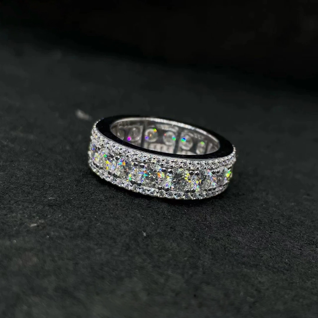 TEMU 3 Of Diamonds On Moissanite Ring In Pure Silvery S925, Luxurious Full Moissanite Hip-hop Trendy Personality Ring With Moissanite Jewelry, 2.2g Silvery Weight, 5.1 Carat Moissanite