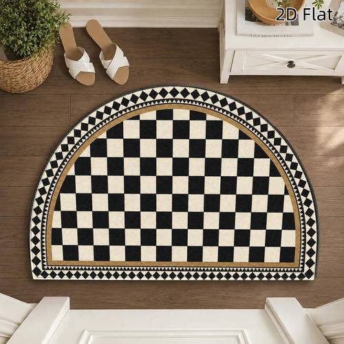 felpudo de entrada semicircular de 1 pieza con diseño de tablero de ajedrez y , material de franela, para decoración y exterior, ideal para entradas, dormitorios y , un accesorio para regalo