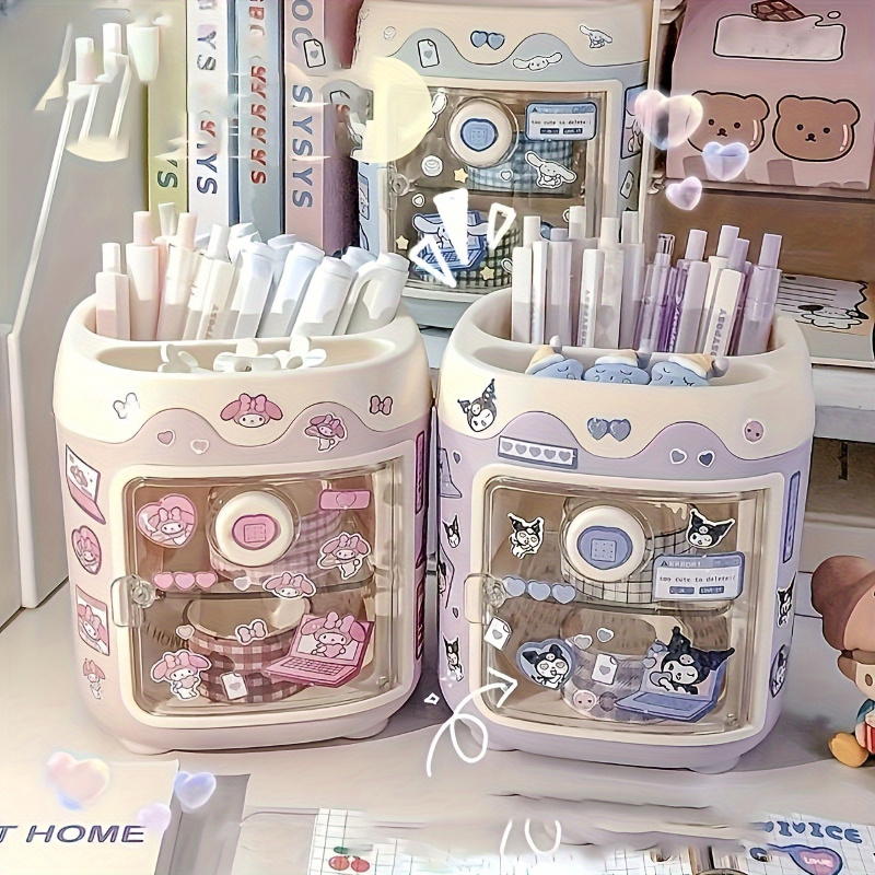 

Grand Organisateur de Bureau Hello Kitty & Kuromi - Porte-Stylo Multifonctionnel pour Pinceaux de Maquillage & Papeterie, PVC , pour les Fans