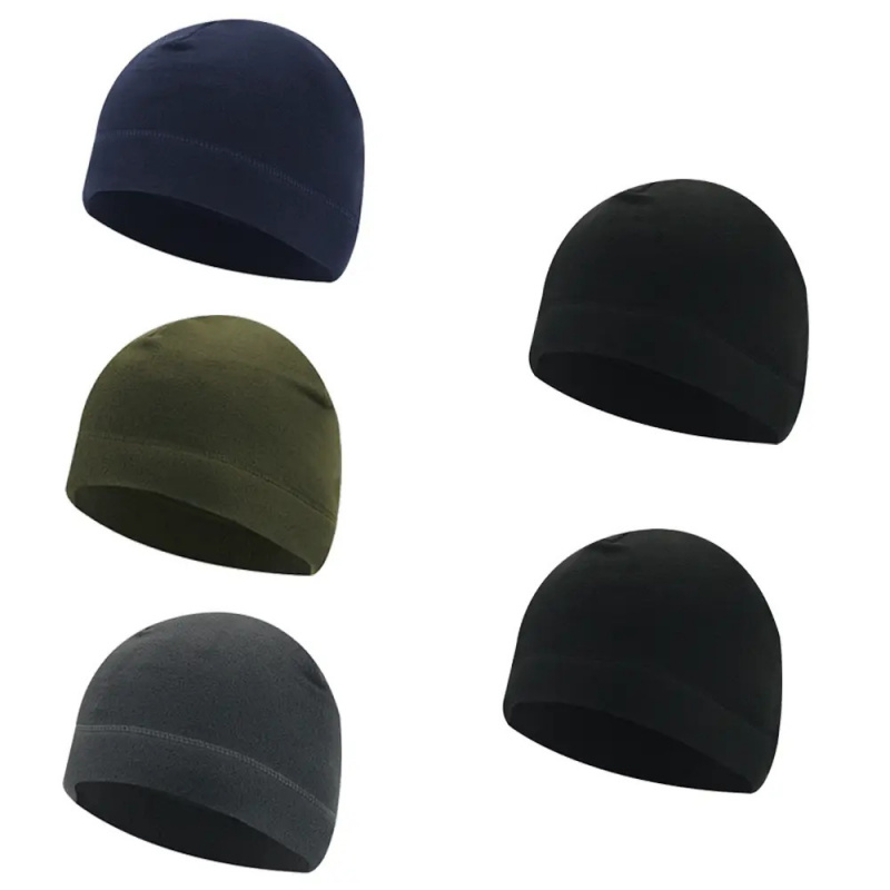 TEMU Men's Winter Cycling 5pcs Set - Breathable Stretch Knit Thermal Full-coverage Beanie, (2 Black, Navy Blue, Army Green, Gray) - Machine-washable