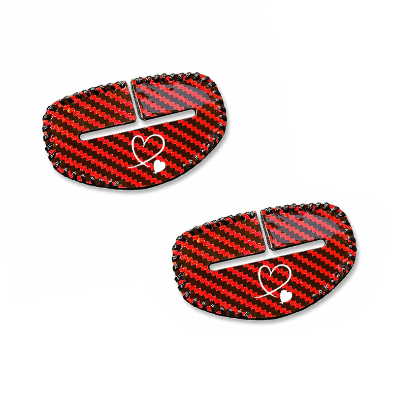 Image of 2pcs Glossy Carbon Fiber Texture Seat Belt Protectors With A Heart-shaped Pattern, Universal Vehicle Accessories. Anti-damage Interior Car Accessories