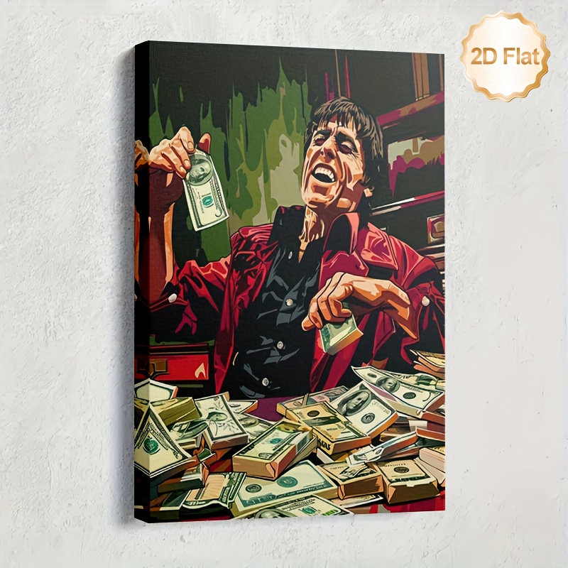 TEMU 2d Flat, 1 Piece Of Framed 2d Flat Canvas Artwork Featuring A For Man With Money, Ideal For Enhancing The Decor Of Living Rooms, Bedrooms,