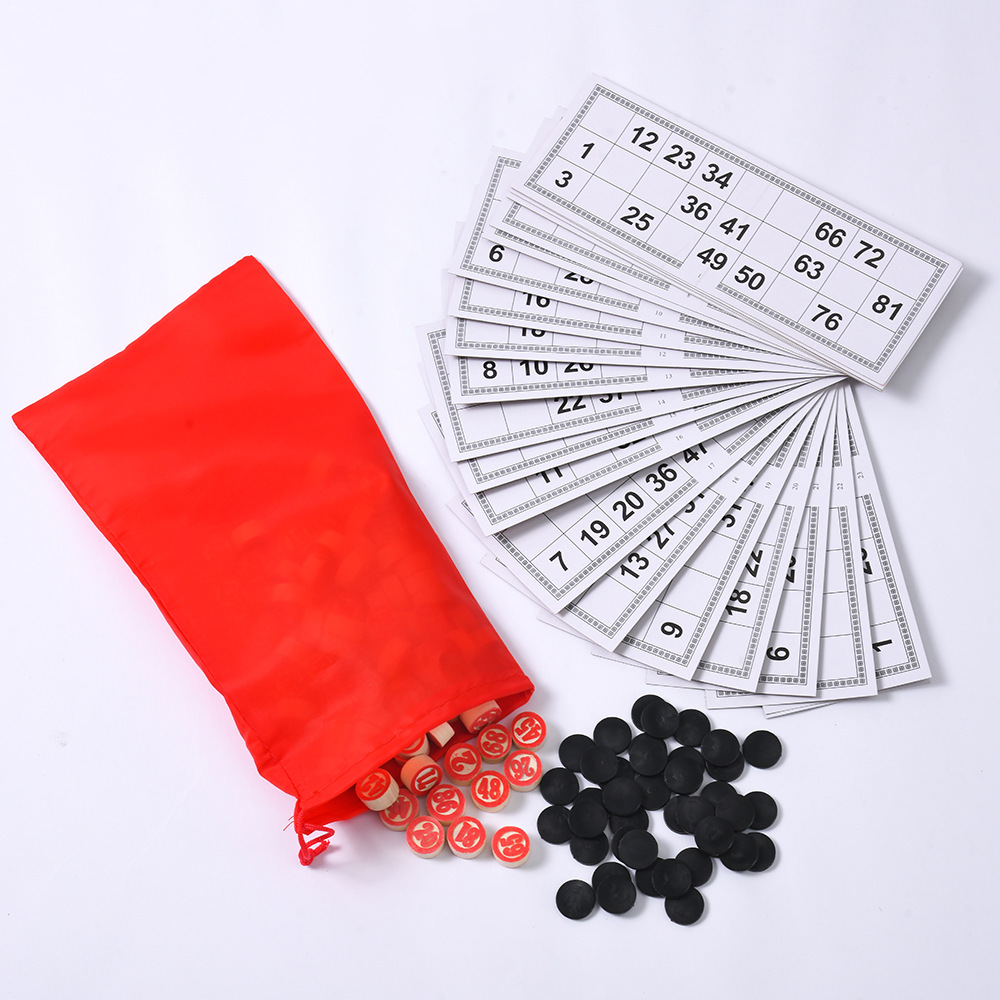 1 Standard Wooden Lottery Game Set, Double-sided Numbered Bingo Cards, Classic Tabletop Board Game, Approximately 350 Grams