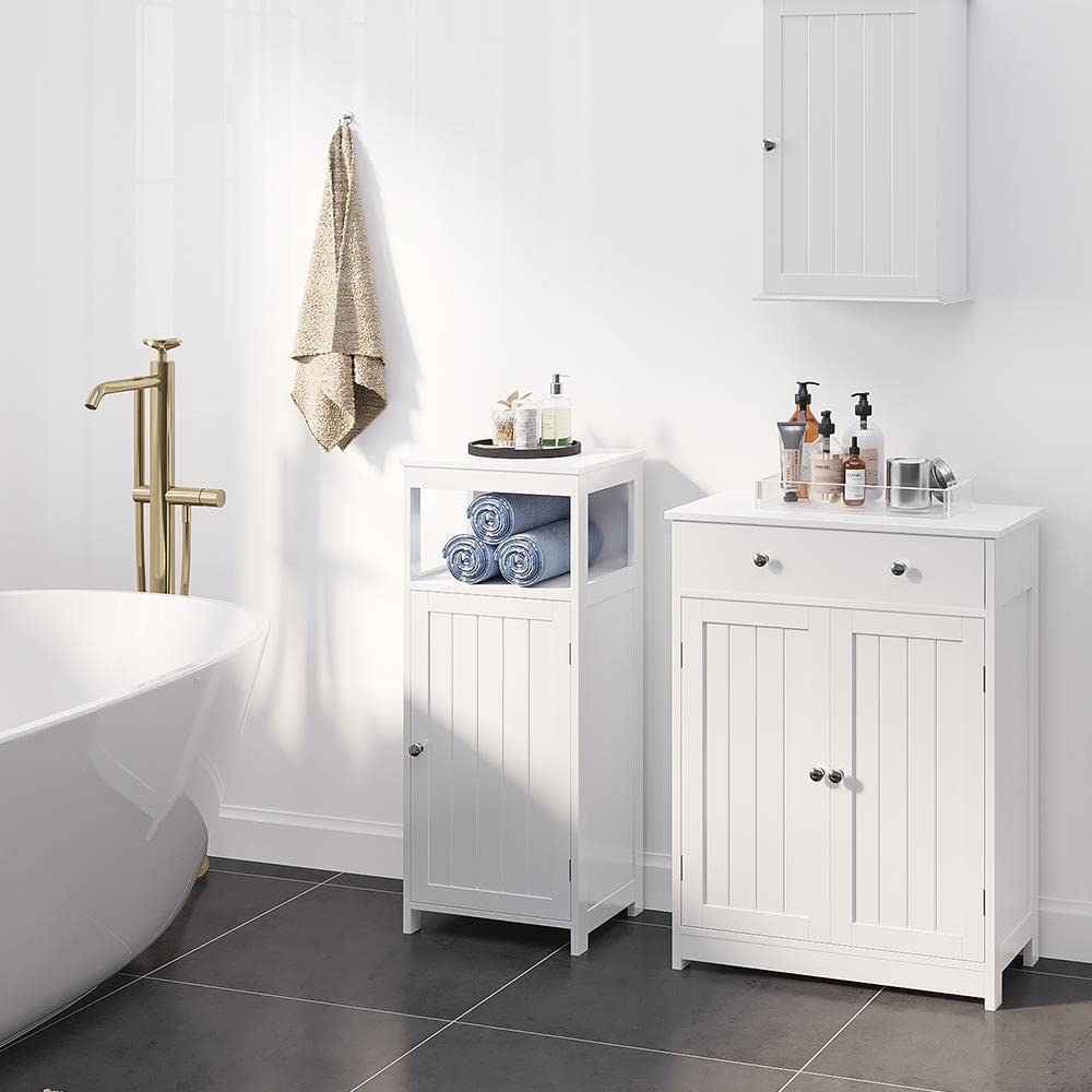 free standing bathroom cabinet with 1 drawer 2 doors and adjustable shelf wooden entryway storage cabinet white Product details 0