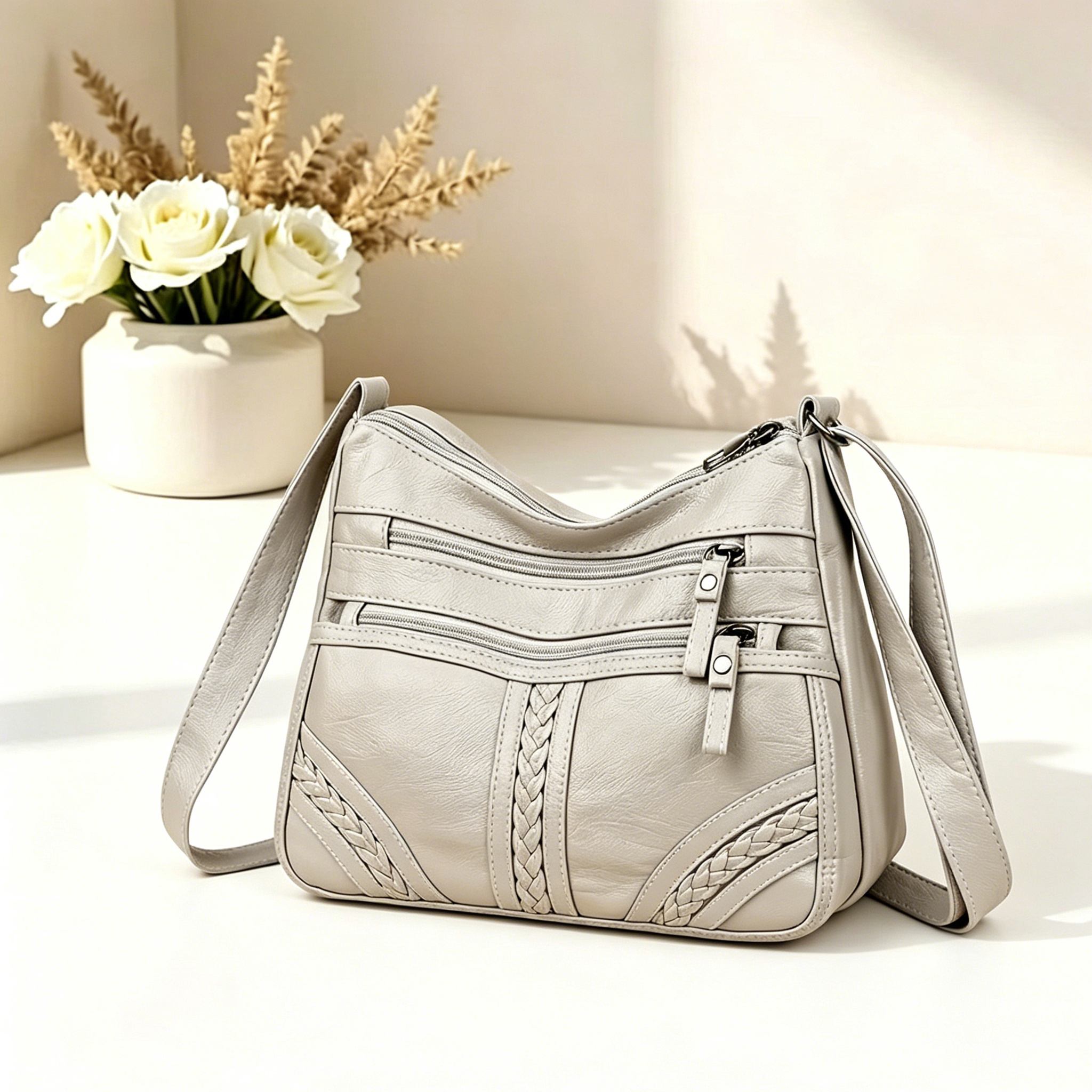 TEMU Women's Handbag - Unisex Square Bag, Pu Crossbody Bag For Women, Daily Commuting, Solid Color, Multiple Pockets, Elegant High-end Messenger Bag